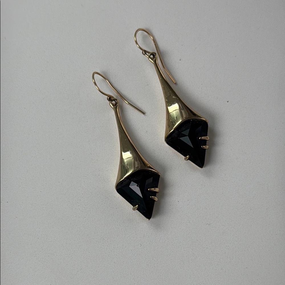 Alexis Bittar Miss Havisham Elegant Gold and Black Drop Earrings